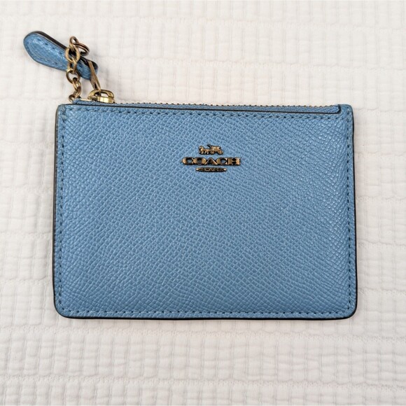 Coach Mini Skinny ID Card Case Crossgrain Leather Wallet Keychain Pacific Blue - Picture 1 of 10